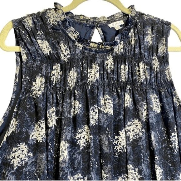 Joie Flowy Chiffon Trapezoid Baltic Print Navy Sleeveless Mini Dress Size XXL - Picture 9 of 11